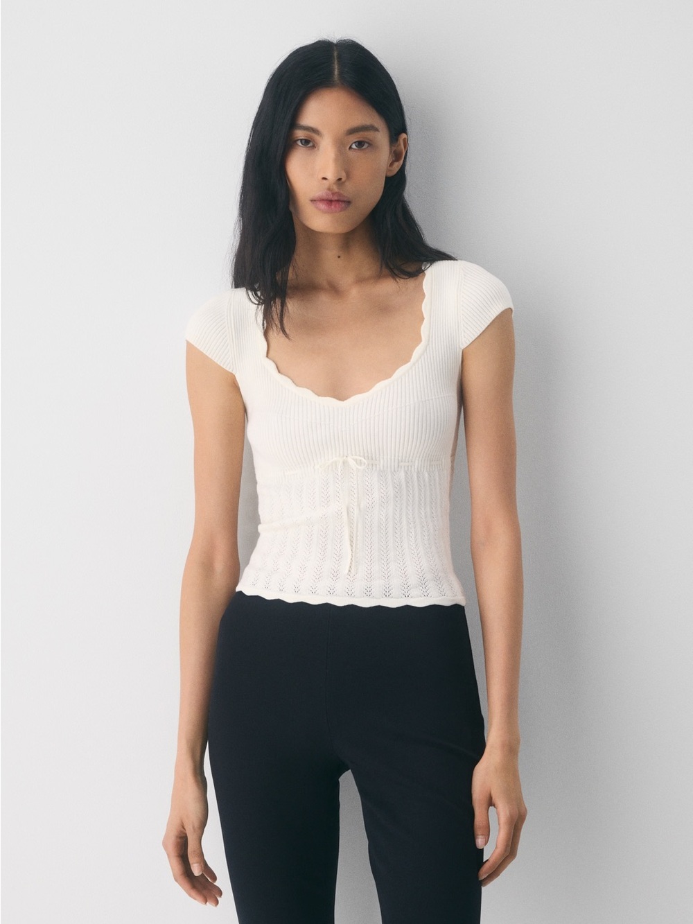 ARITZIA Wilfred Cream Scoop Neck Ribbed Knit Top